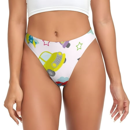 Qokaie Cute Transport Printed Women s Cotton Thong Underwear  Sexy Breathable Panties G-string-XX-Large