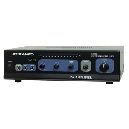 - Pyramid 80 Watt Microphone AC & DC 12 Volt PA Amplifier with 70V Output & Mic Talkover