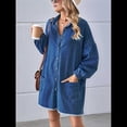thumbnail image 4 of Vestido Camisero Vaquero Extragrande para Mujer, con Botones, Larga, Farol, Bajo Deshilachado y Azul Oscuro L, 4 of 10
