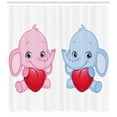 thumbnail image 3 of Ambesonne Animal Cartoon Shower Curtain, Hearts Twins, 69"Wx70"L, Pale Pink White and Blue, 3 of 3