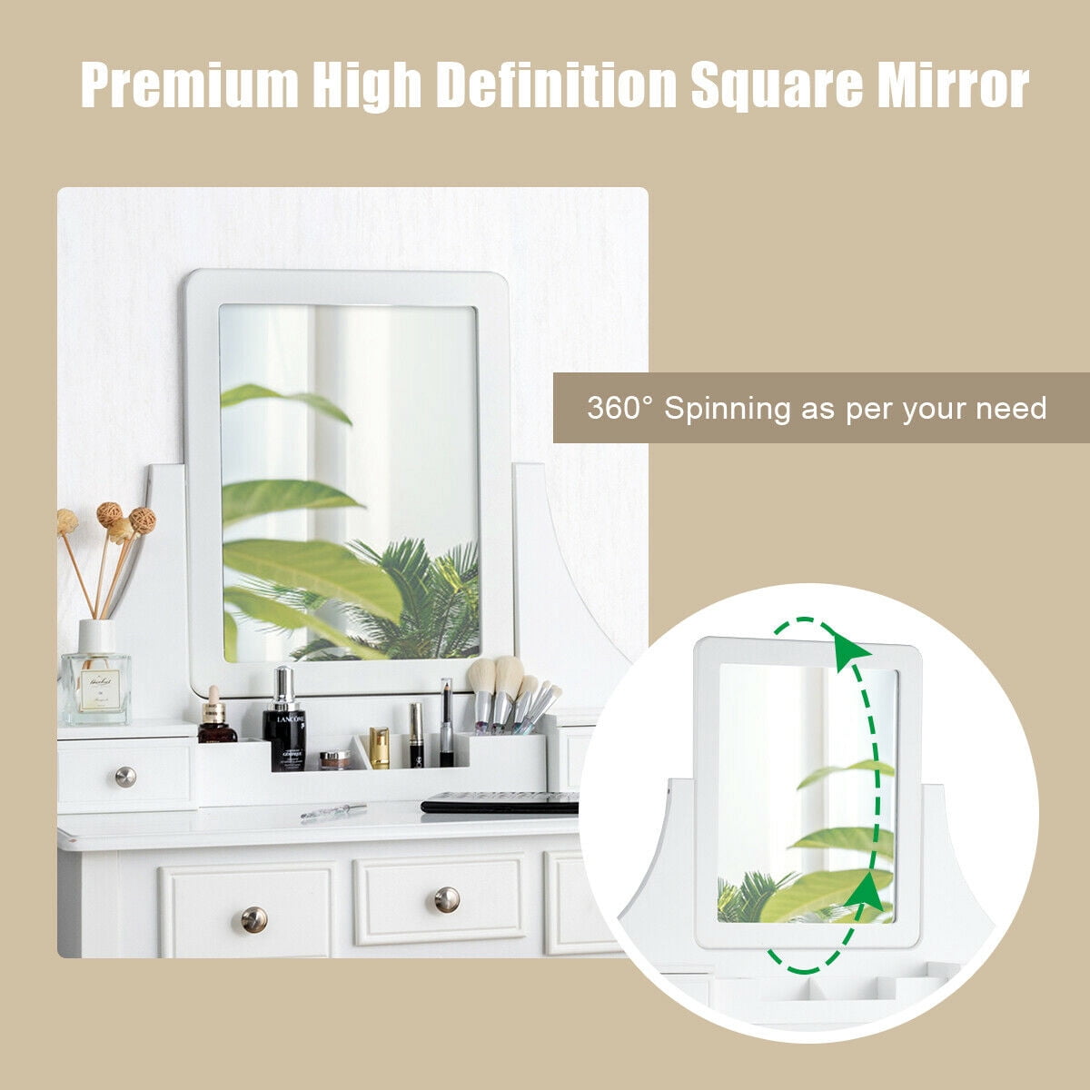 Gymax Vanity Set Makeup Dressing Table & Stool w/5 Drawers White