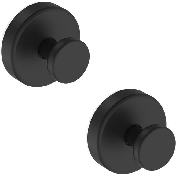 Suction Cup Hooks (2 Pack, Black) - Removable For Shower, Bathroom, Glass, Wall (Holds Towel, Robe, Loofah, Wreath)