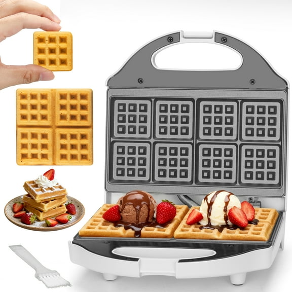 Mailand 8 x 2 Inch Mini Square Waffle Maker for Kids, Square Waffle Maker Mini with Non-stick Plates, Make for 2 x 4 Inch Classic Waffles, Waffle S’mores, Mini Waffle Iron, Snack Machine, White