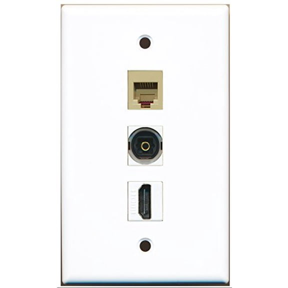 RiteAV - 1 Port HDMI and 1 Port Phone RJ11 RJ12 Beige and 1 Port Toslink Wall Plate