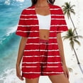 thumbnail image 2 of Daiosportswear Ensemble 2 Pcs d'Été à Rayures pour Femmes, Chemise à Manches Courtes Boutonnée, Ensemble 2 Pcs pour Femmes Rouge-N m(m), 2 of 6