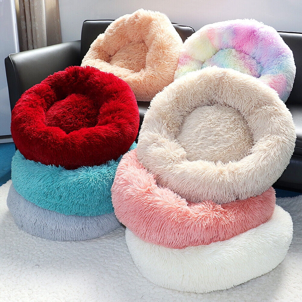 Pet Dog Cat Calming Bed Comfy Round Plush Warm Fluffy Nest Mattress Donut Pad