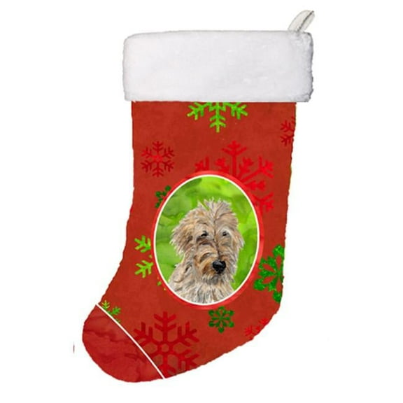 Golden Doodle 2 Red Snowflakes Holiday Christmas Stocking, 11 x 8 In.