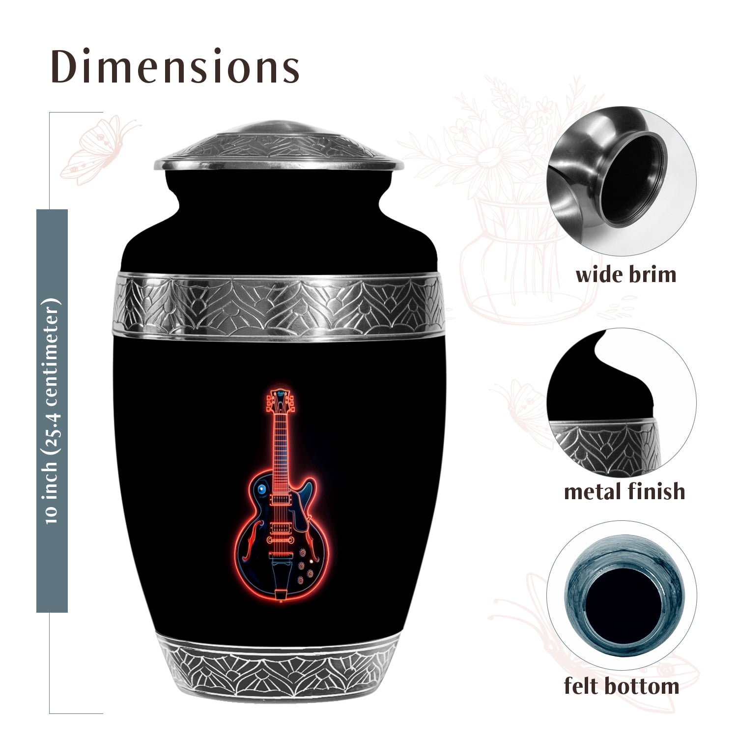 YATSKIA Neon Guitar Large Funeral Urns For Adult Ashes Men And Women, Cremation Urns For Human Ashes Adult Men And Women, (200 Cubic, Large 10 Inch)