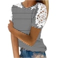 thumbnail image 1 of Camisas de Manga Corta para las Mujeres Impresión Cuello Redondo Suéter Encaje Camisa, Blusa de Verano Casual para las Mujeres, 1 of 7