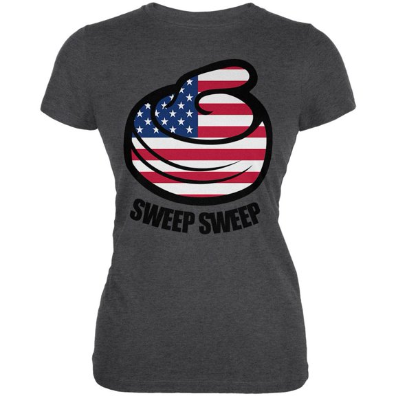 Winter Sports Flag Curling Sweep Sweep USA Juniors Soft T Shirt