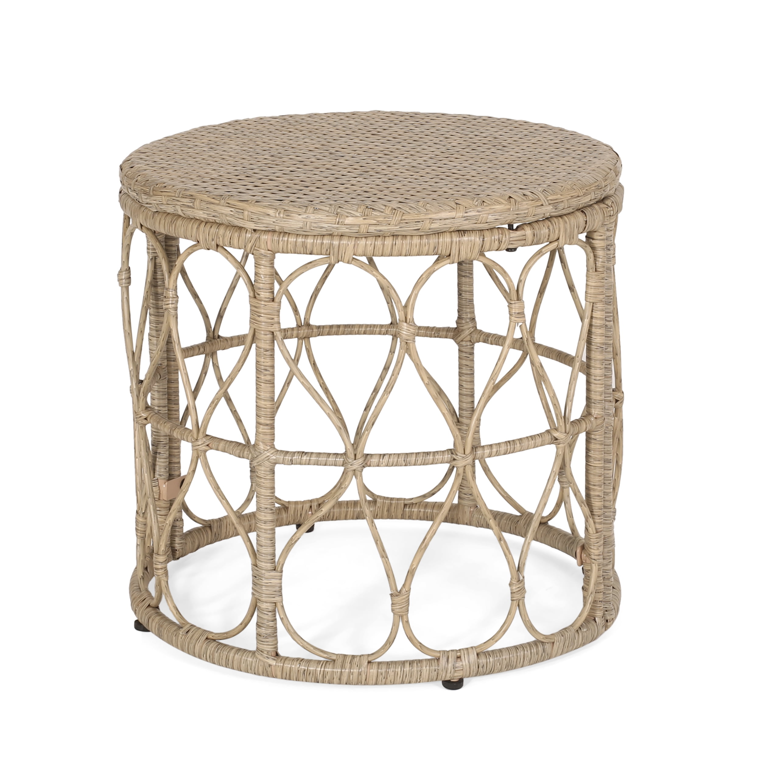 Outdoor Wicker Weave Accent Side Table, Leisure Display Table for Patio Garden, Light Brown