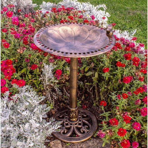 Bronze Plastic Resin Birdbath with Decorative Base by Backyard Expressions