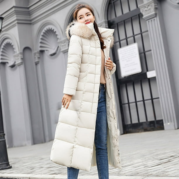 Women Fashion Long Padded Collar Coat Slim Thick Coat Warm Cotton Down  Jacket 