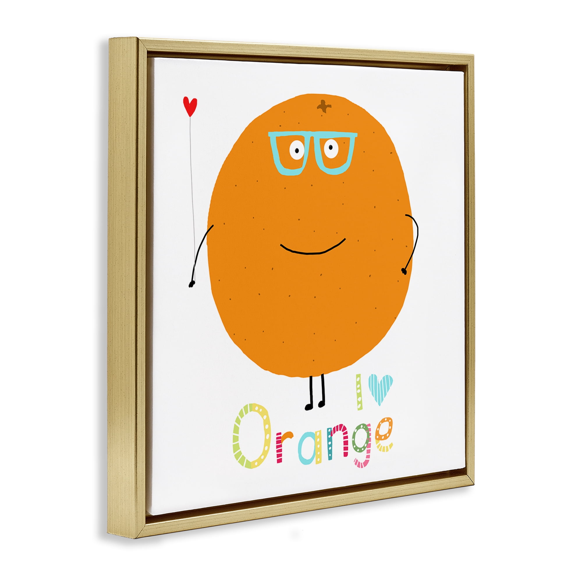 Stupell Industries Fun Smiling Orange Food & Beverage Painting Gold Floater Framed Canvas Art Print Wall Art, 18 x 18