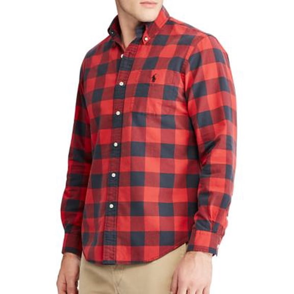 Ralph Lauren Mens Iconic Plaid Oxford Button Up Shirt, Green, Medium