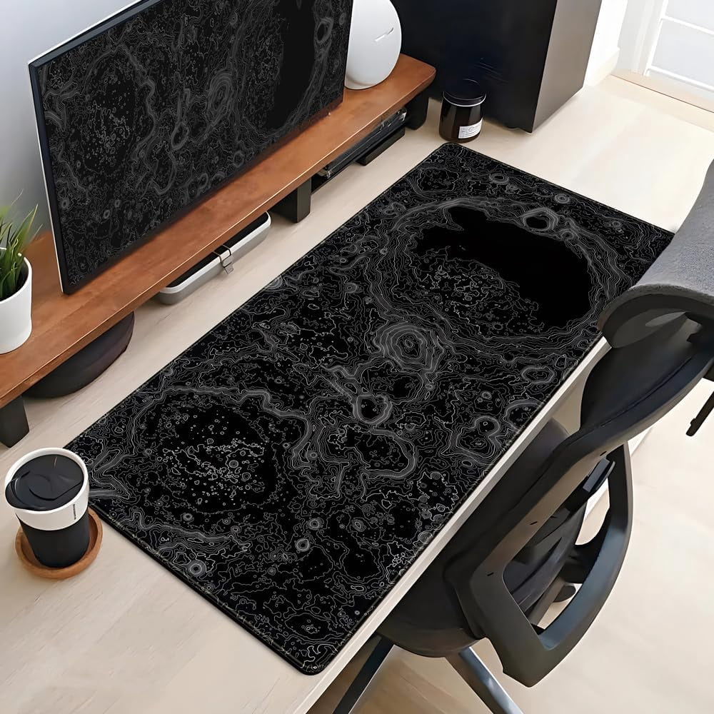 Dimensional Black Topographic Desk Mat Gaming Desk Pad Large Gaming Mouse Pad Desk Accessories Desk Mat Extended Mousepad 31.5 x 15.7 in, with Anti-Slip Stitched Edges Long Computer Keyboard Mouse Ma