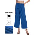 thumbnail image 4 of Satankud Women's Wide Leg Pants 27" High Waisted Waffle Knit Casual Slacks Work Pants Business Palazzo Trousers with Pockets Royal Blue 2XL, 4 of 11