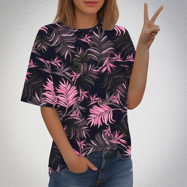 Fiudx Liquidación de Ahorros de Verano Camiseta Estampada a La Moda para Mujer, Blusa de Manga Corta, Tops Informales con Cuello Redondo