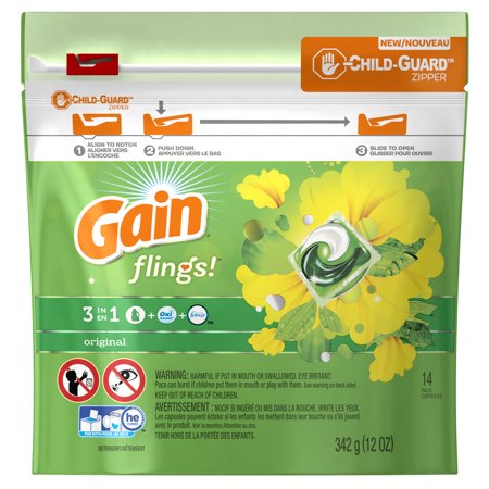 Gain flings! Liquid Laundry Detergent Pacs, Original, 14 count