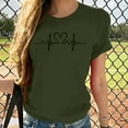 thumbnail image 3 of WREESH Women's Heartbeat T-Shirts Fashionable Love Heart Graphic Short Sleeve Crew Neck Tops Olive Green, 3 of 5