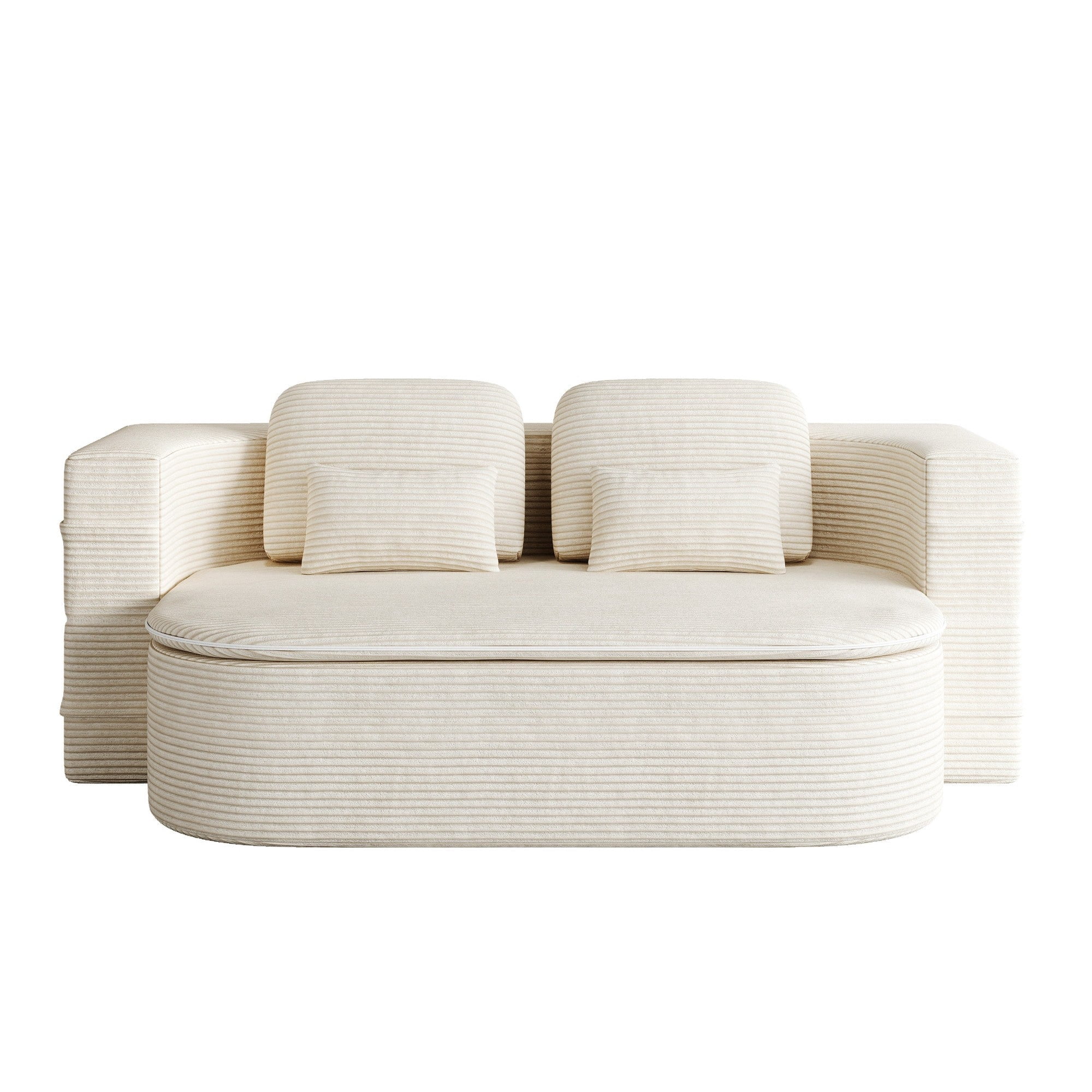 Sailvan 75" Convertible Sleeper Sofa, Corduroy Floor Couch to Full Bed with Blanket and 4 Pillows Beige