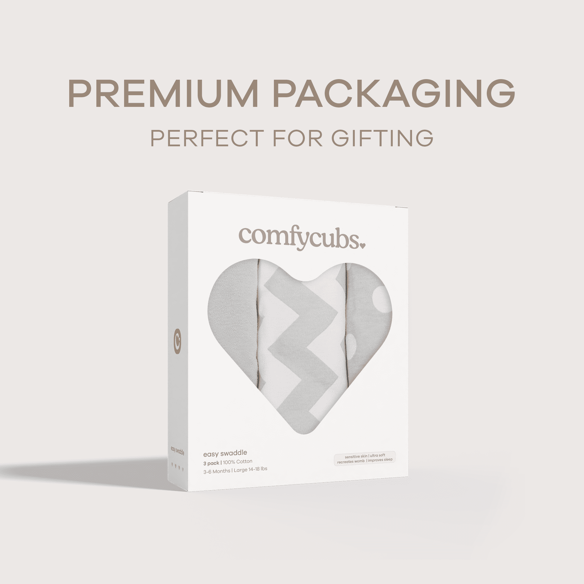 Comfy Cubs Baby Swaddles, Easy Adjustable 3 Pack for Boys and Girls (Large 3-6 Months, Grey)