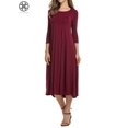 thumbnail image 3 of Luxtrada Women's Solid Casual Basic Comfy 3/4 Sleeve Loose Fit A-line Midi Dress (Red,L), 3 of 5