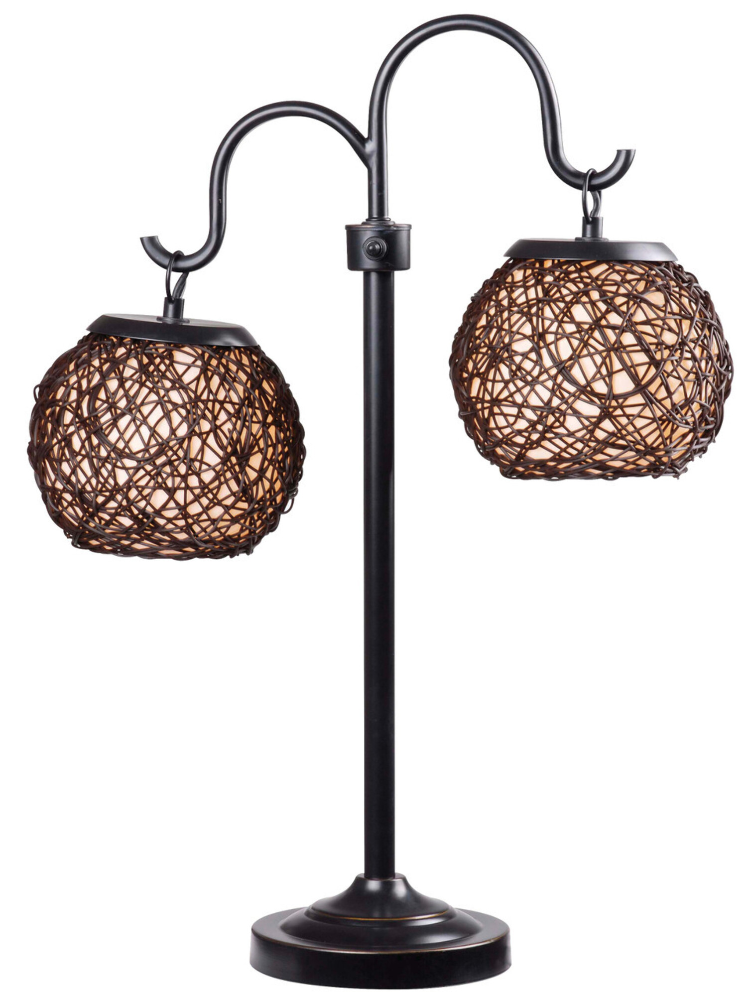 Kenroy Home Mediterranean-Inspired Outdoor Table Lamp, 29 Inch Height, Oil Rubbed Bronze Finish, Cream Acrylic Inner Shade with Rattan Entwined Outer Shades, 4 Way Adjustable Lighting, Pole Switch - image 2 of 8