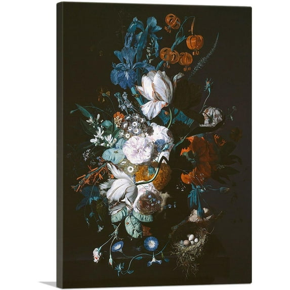 ARTCANVAS Vase Of Flowers 1720 Rectangle Canvas Art Print by Jan Van Huysum - Size: 40" x 26" (1.50" Deep)