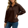 thumbnail image 5 of AKOEE Quarter Zip Pullover Womens Fleece Fuzzy Sweater Loose Long Sleeve Casual Warm Plain Sweatshirts Winter (L, Brown), 5 of 7