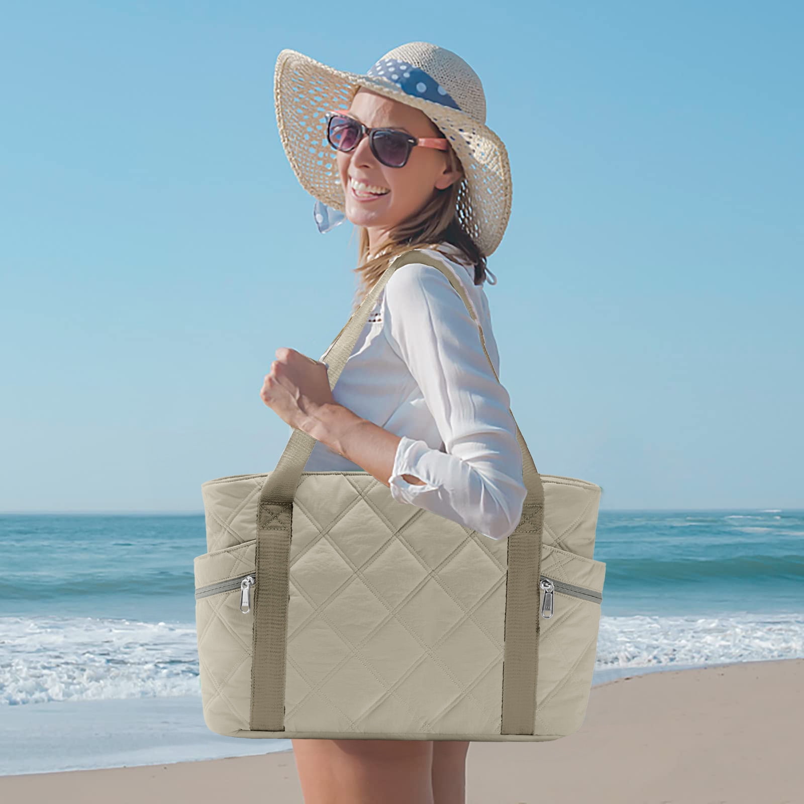 Gynky Tote Bag for Women Travel Bags Quilted Carry On Shoulder Bag for Travel Gym Weekend, Camel