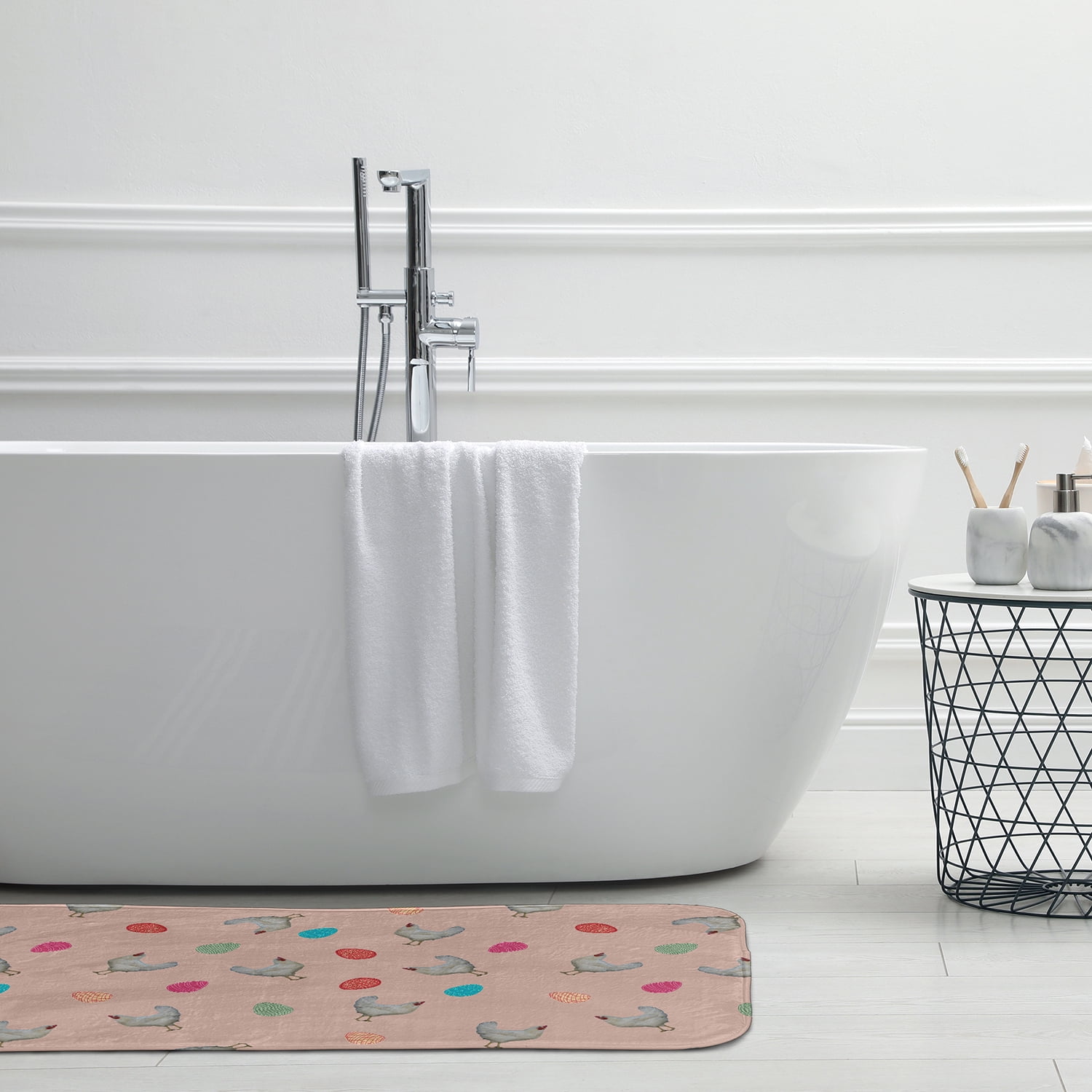 Simply Daisy 34" x 21" Plush Microfiber Sunwashed Red Chickens and Eggs Easter Bath Mat