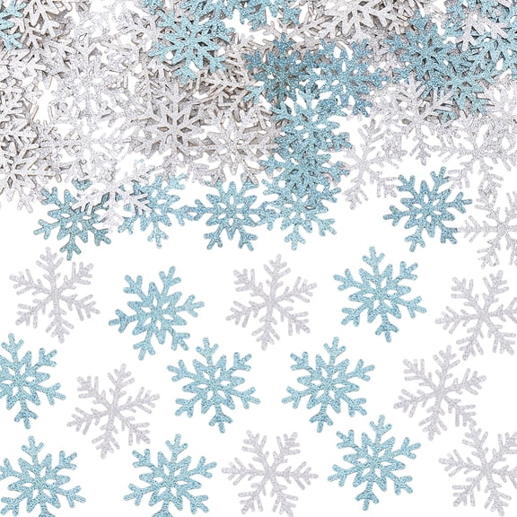 200Pcs White Blue Mini Snowflake Table Confetti Glitter Snowflakes Winter Christmas Snow Flake Paper Bulk Decorations