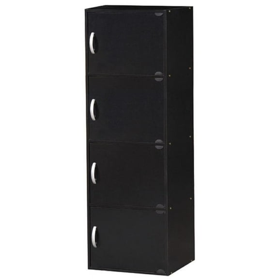 Pemberly Row Wood Bookcase with 4 Door/4 Shelf in Black