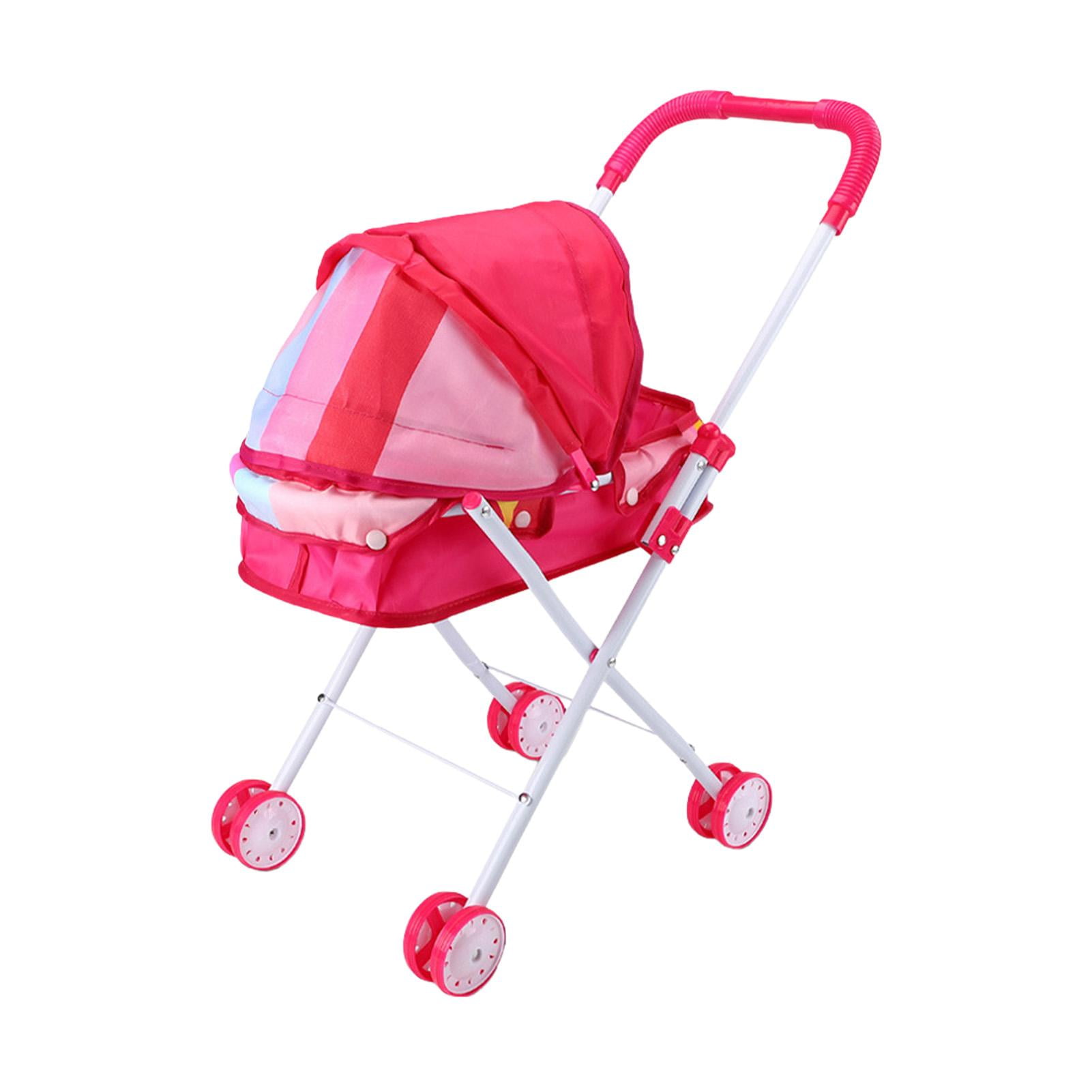 Doll Stroller Foldable Doll Carriage Role Play Toy with Adjustable