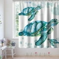 thumbnail image 3 of Beach Nautical Sea Turtle Theme Fabric Shower Curtain Sets Ocean Family Bathroom Decor with Hooks Waterproof Washable 72 x 84 inches White Blue and Green, 3 of 5