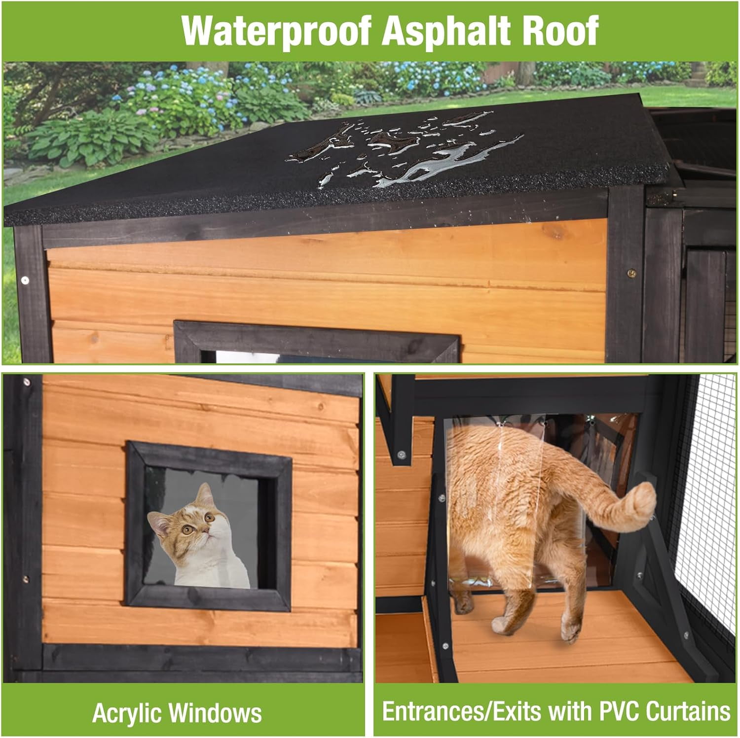 MEDEHOO Large Catio Outdoor Cat Enclosure, 77 Inch Weatherproof Cat House with Connectable Window Box, 4-Tier Wooden Cat Cage with Multi-Level Platforms & Resting Areas (Brown)