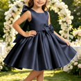 thumbnail image 5 of Girls Satin Mini Princess Dresses Trendy Sleeveless Ruched A Line Bow Detail Gown for Wedding Birthday Party Pageant Holiday Ceremony Navy 9-10 Years, 5 of 6