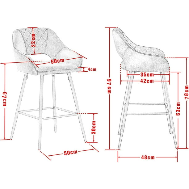 LANTRO JS Bar Stools Set of 2 PU Leather Gray Breakfast Dining Bar
