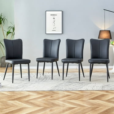 Carver PU Dining Chair Black Metal Leg (Set of 4) - Black