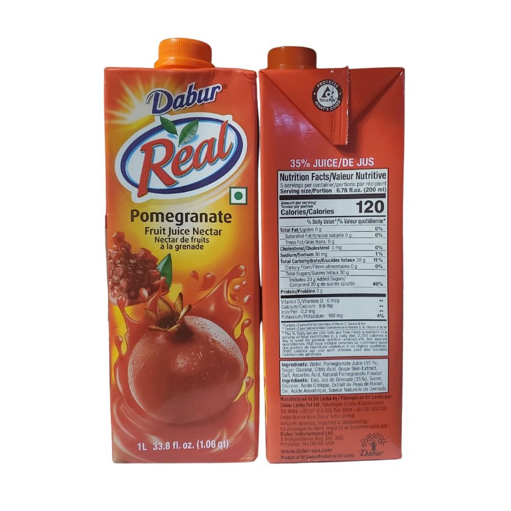 Dabur Real Pomegranate Fruit Juice Nectar 1L (Pack of 2)