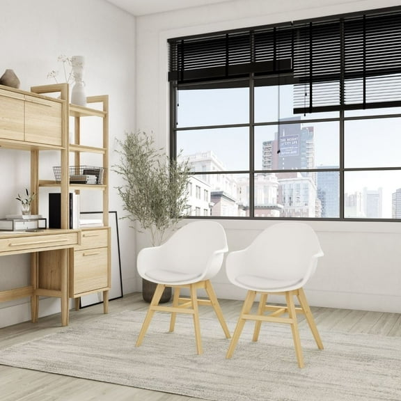 Midtown Concept Vetto 4-Piece Indoor Chair Set | Teak Finish | Ideal for Indoors, White Cushions