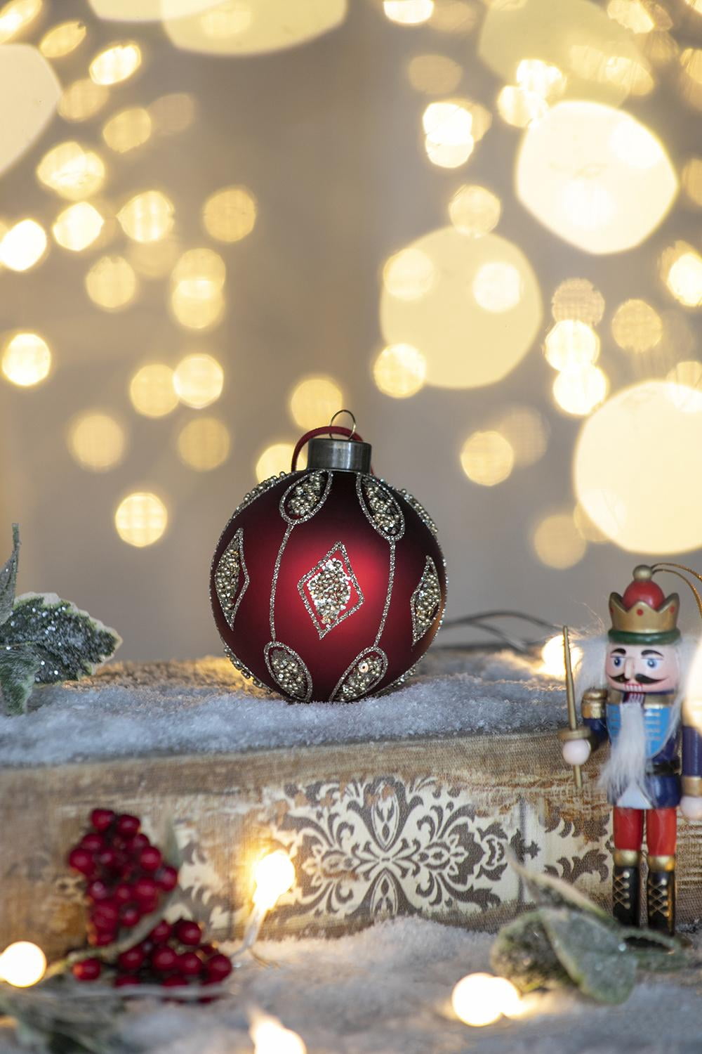 Set of 12 Glass Christmas Ball Ornaments with Glitter and Painting Design by Riccardo Tree Decor