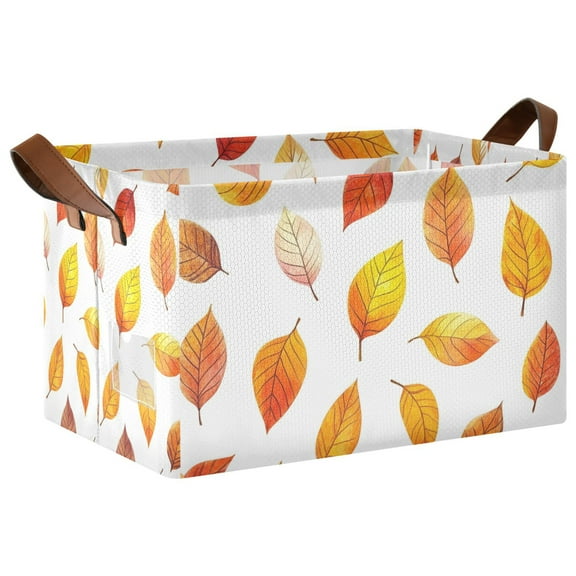 Yayeee Foldable Storage Basket for Shelves with Handles Waterproof Cloth Bins, Orange Leaves