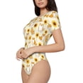 thumbnail image 2 of KLL Women 's Crew Neck Bodysuit Jumpsuits Shiba Inu Sunflower Print Short onesies Stretch T Shirts, 2 of 7