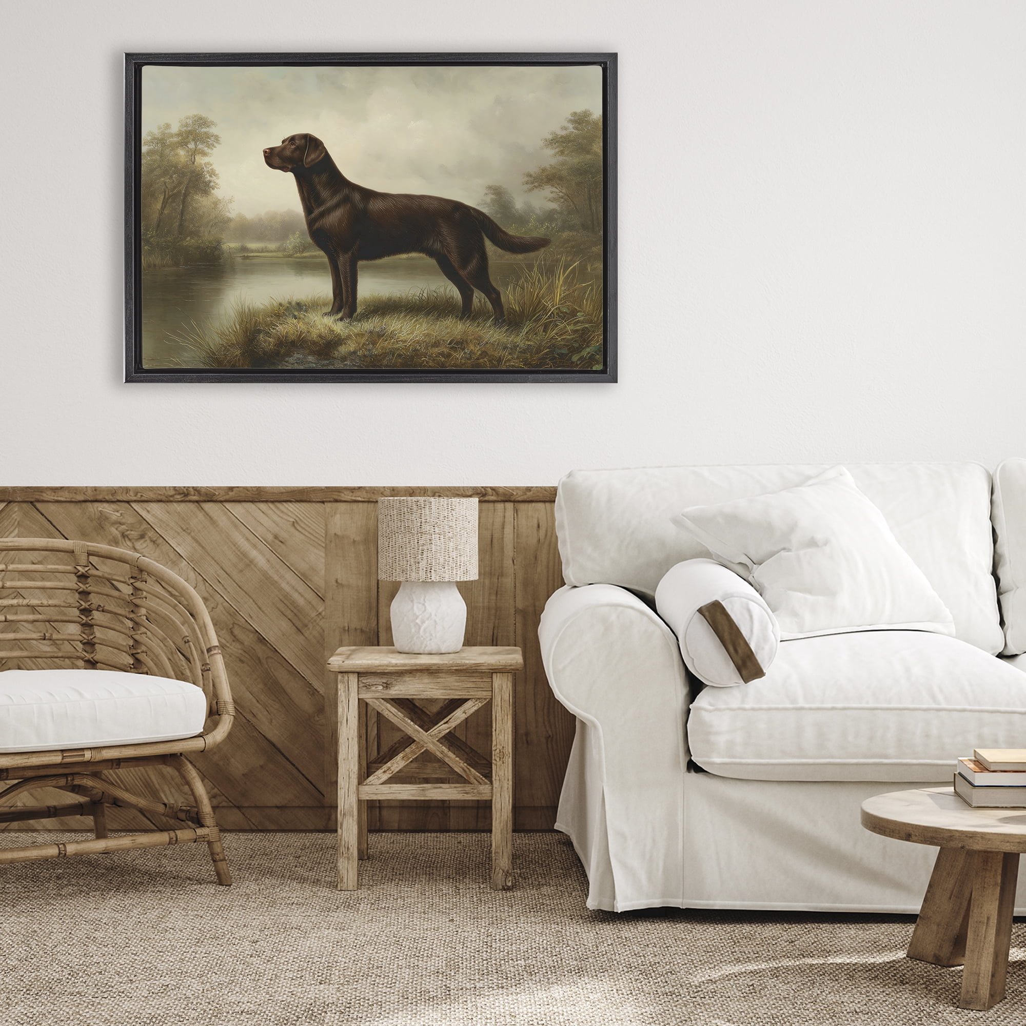Stupell Industries On Alert Chocolate Lab Black Framed Floater Canvas Wall Art, design by Petal Prints Design
