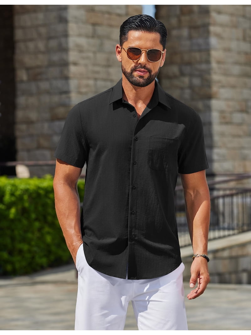 COOFANDY Mens Beach Shirs Untucked Shirts Short Sleeve Button Up Casual Dress Shirts