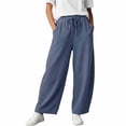thumbnail image 6 of SAWOBUUN Wide Leg Pants for Womens Corduroy Baggy Barrel Pants High Waisted Drawstring Casual Pants with Pockets, 6 of 7