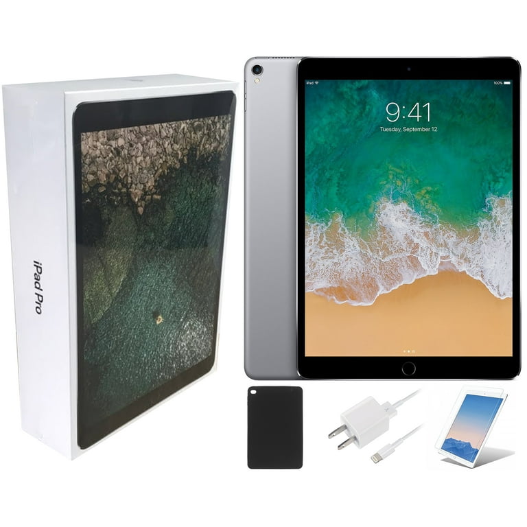Refurbished Apple 10.5-inch iPad Pro, Wi-Fi Only, 64GB, Includes Bundle: Case, Tempered Glass, Charger, Original Box - Space Gray