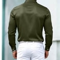 thumbnail image 2 of TKKCS Mens Glossy Satin Dress Shirts- Lapel Lightweight Button Down Long Sleeve Business Casual Wedding Shirts with Chest Pocket Army Green Size M, 2 of 6